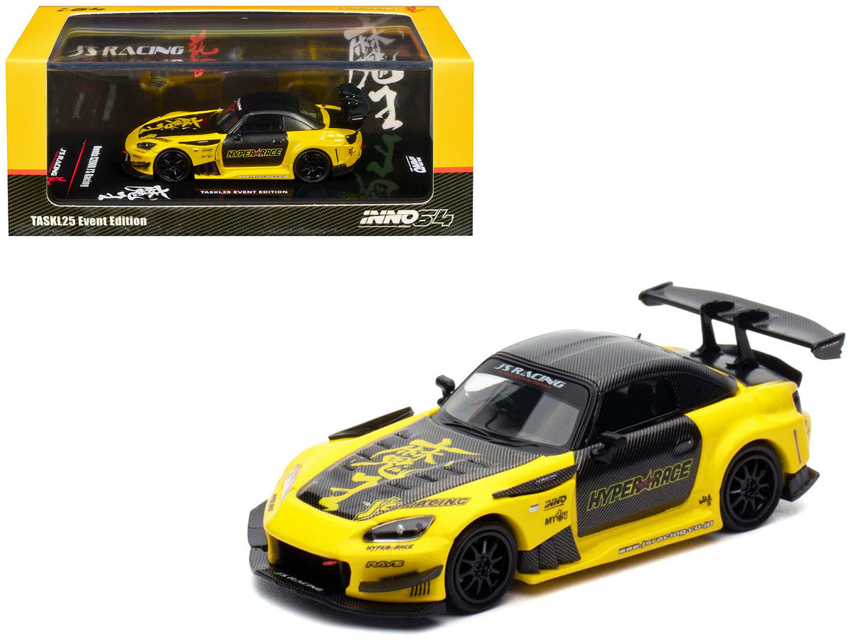 Honda S2000 RHD (Right Hand Drive) "J's Racing" Yellow with Carbon Hood and Top with Graphics "Tokyo Auto Salon Kuala Lumpur 2025 Event Edition" 1/64 Diecast Model Car by Inno Models-4