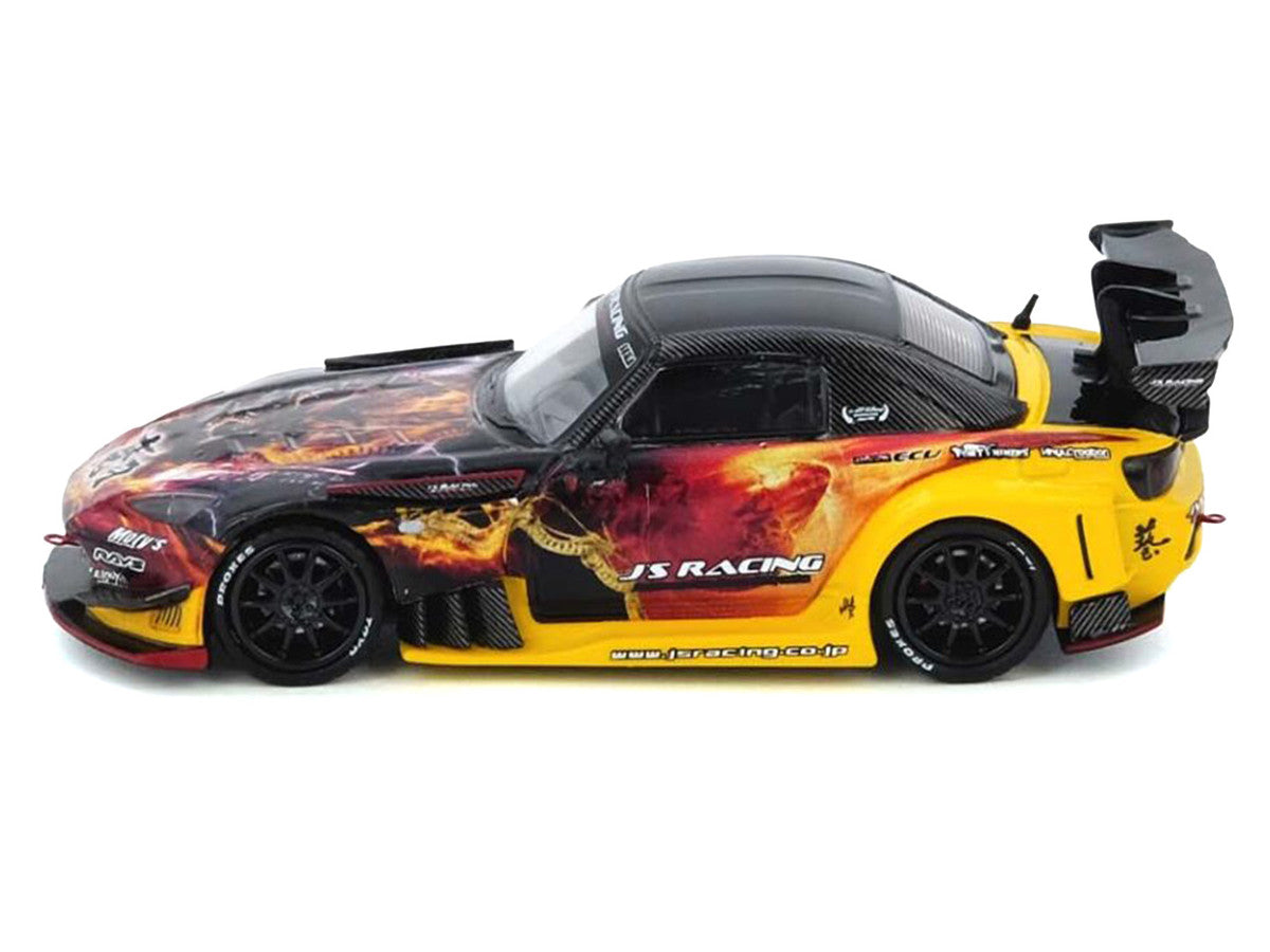 Honda S2000 (AP1) RHD (Right Hand Drive) "J's Racing - Maou" Yellow with Carbon Top with Graphics 1/64 Diecast Model Car by Inno Models-1