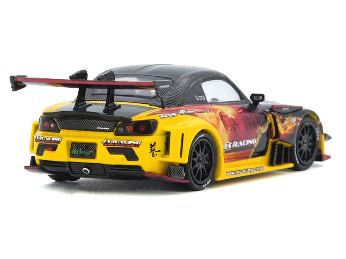 Honda S2000 (AP1) RHD (Right Hand Drive) "J's Racing - Maou" Yellow with Carbon Top with Graphics 1/64 Diecast Model Car by Inno Models-3