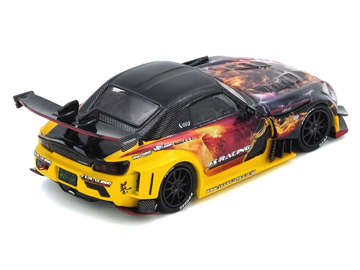 Honda S2000 (AP1) RHD (Right Hand Drive) "J's Racing - Maou" Yellow with Carbon Top with Graphics 1/64 Diecast Model Car by Inno Models-2