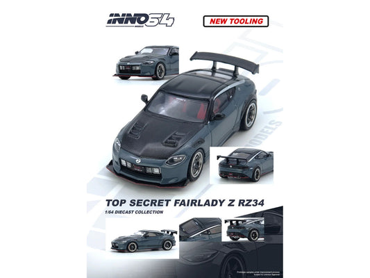 Nissan Fairlady Z "Top Secret" (RZ34) RHD (Right Hand Drive) Stealth Gray with Carbon Hood and Black Top 1/64 Diecast Model Car by Inno Models Inno Models