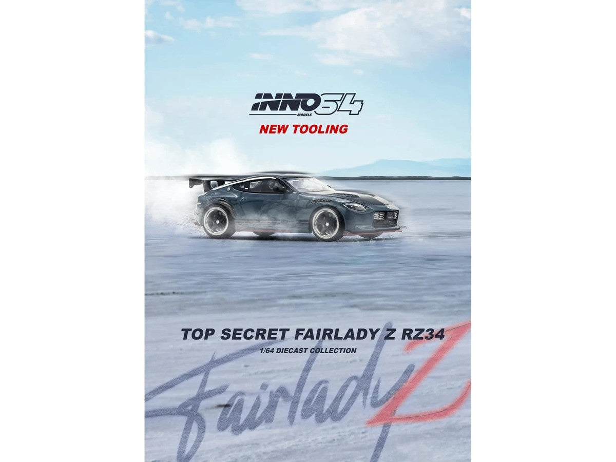 Nissan Fairlady Z "Top Secret" (RZ34) RHD (Right Hand Drive) Stealth Gray with Carbon Hood and Black Top 1/64 Diecast Model Car by Inno Models Inno Models