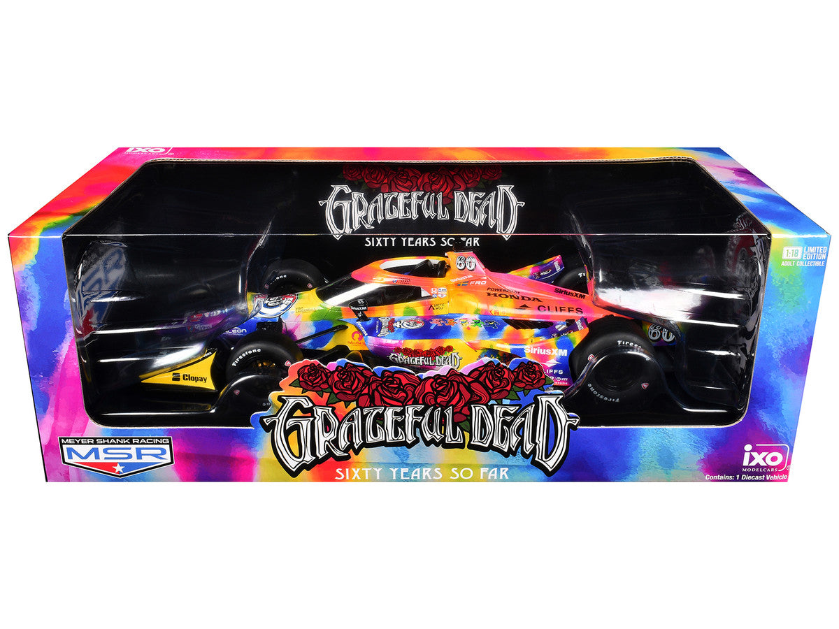 Dallara IndyCar #60 "Grateful Dead - Sixty Years So Far" Tie-Dye Livery "Meyer Shank Racing" (Road Course Configuration) 1/18 Diecast Model Car by IXO Models IXO
