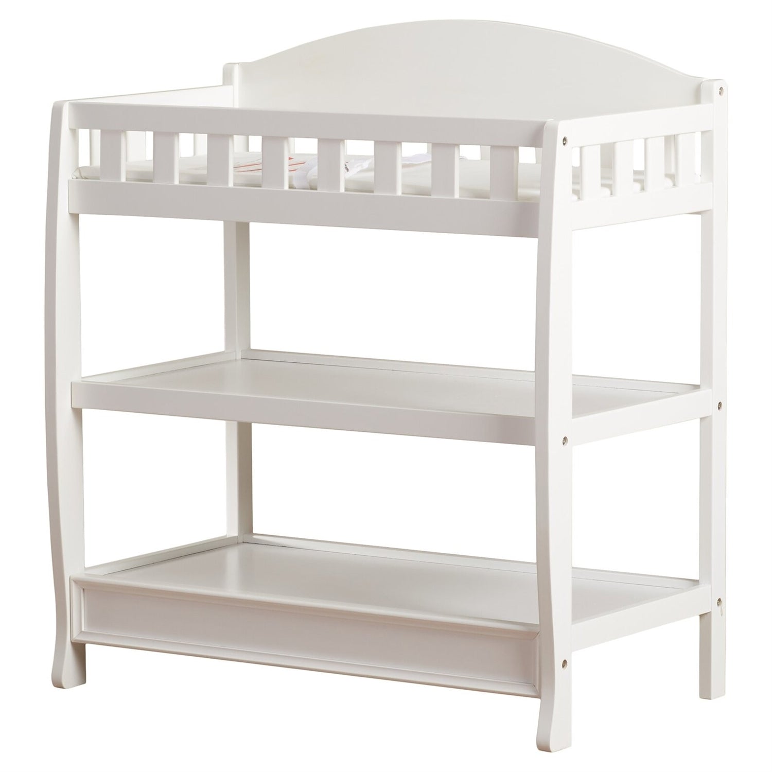 Modern White Wooden Baby Changing Table with Safety Rail Pad and Strap FastFurnishings