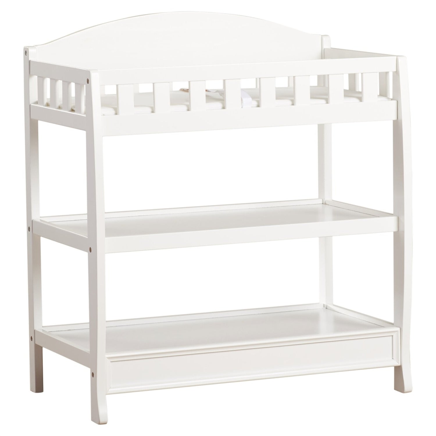 Modern White Wooden Baby Changing Table with Safety Rail Pad and Strap FastFurnishings
