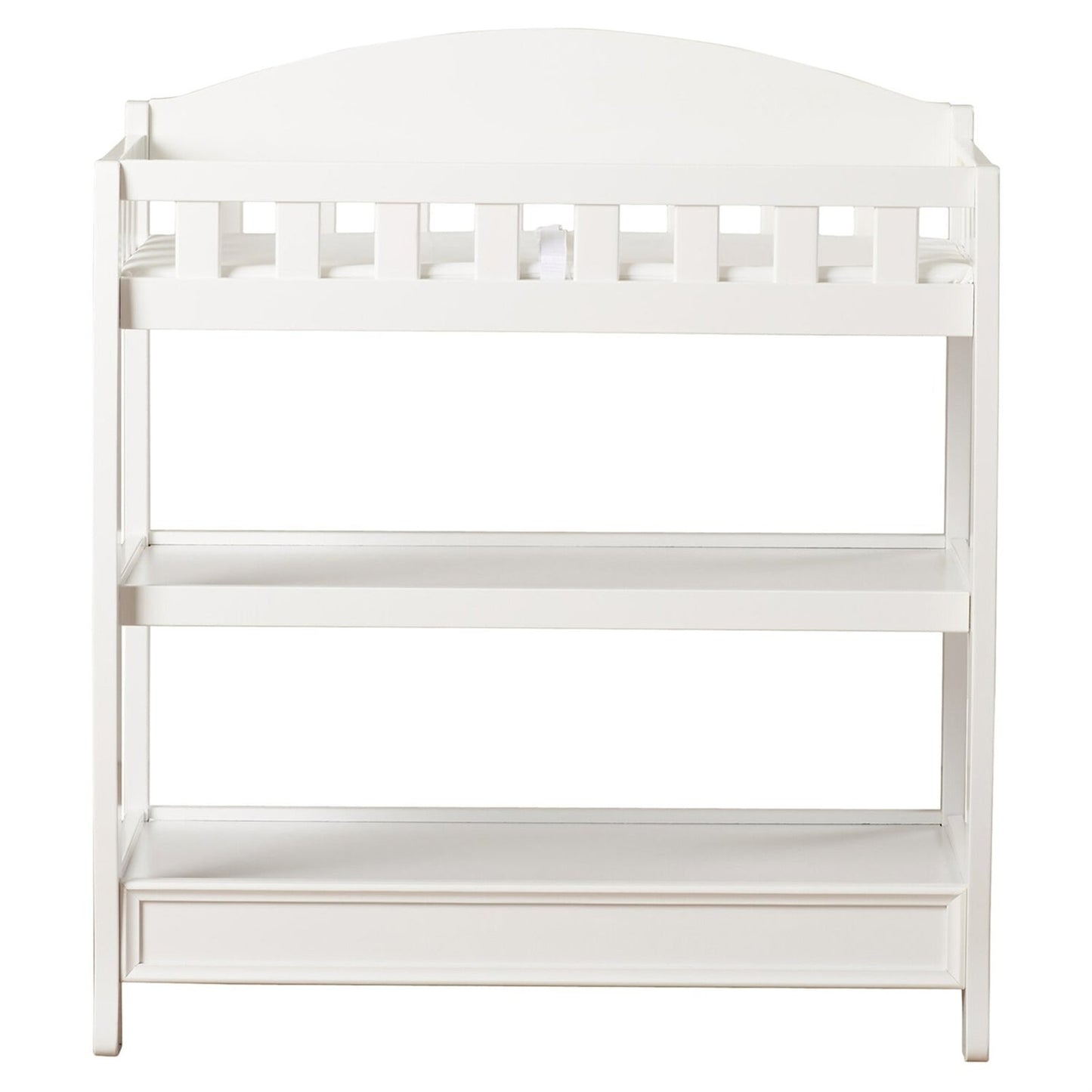 Modern White Wooden Baby Changing Table with Safety Rail Pad and Strap FastFurnishings