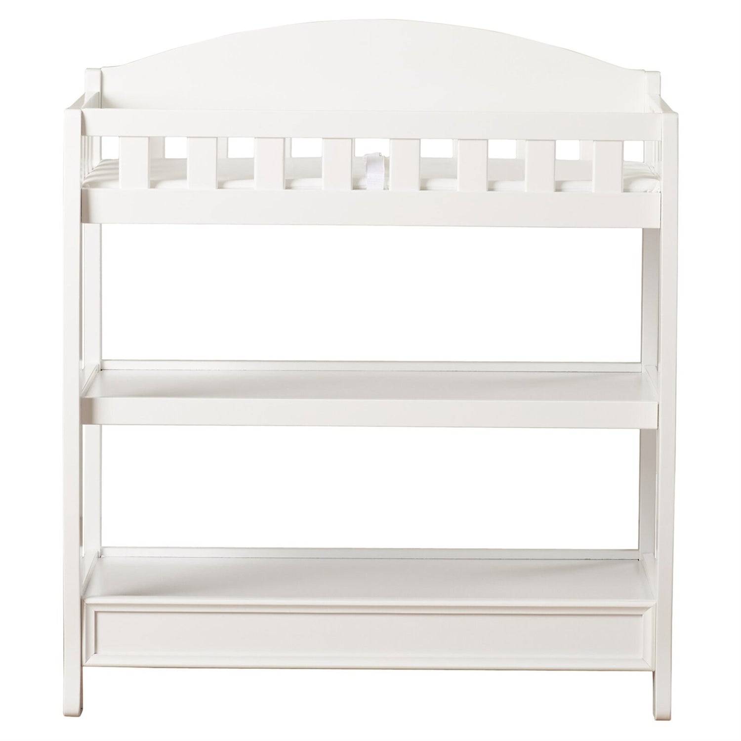 Modern White Wooden Baby Changing Table with Safety Rail Pad and Strap FastFurnishings