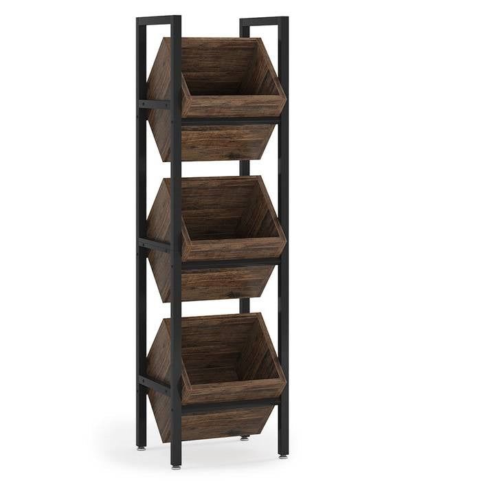 Rustic Farmhouse Industrial 3 Bin 36 Bottle Wine Rack Storage Display Shelf FastFurnishings
