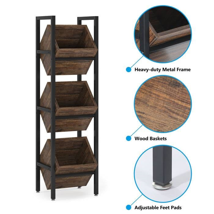 Rustic Farmhouse Industrial 3 Bin 36 Bottle Wine Rack Storage Display Shelf FastFurnishings
