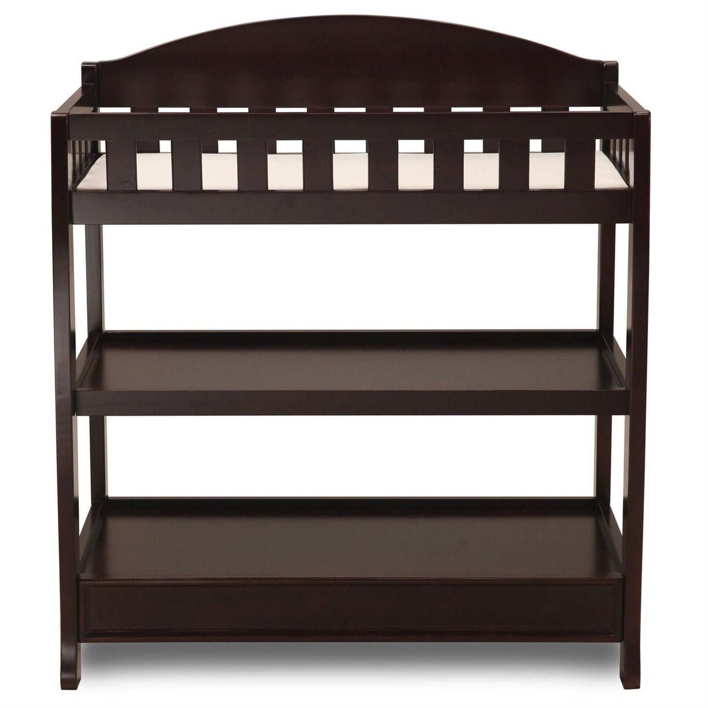 Modern Dark Brown Wooden Baby Changing Table with Safety Rail Pad and Strap FastFurnishings