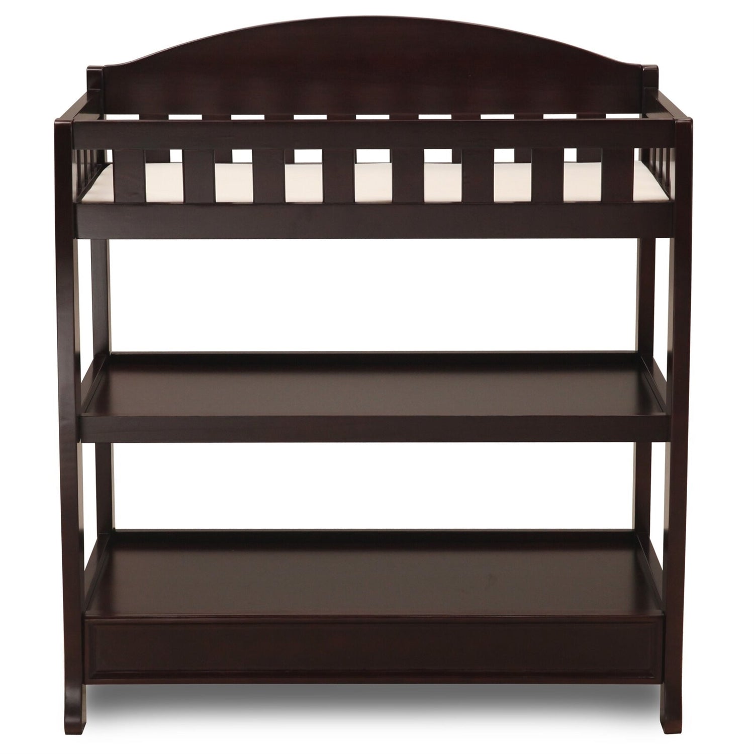 Modern Dark Brown Wooden Baby Changing Table with Safety Rail Pad and Strap FastFurnishings