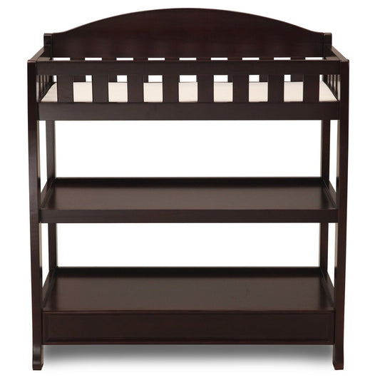 Modern Dark Brown Wooden Baby Changing Table with Safety Rail Pad and Strap FastFurnishings