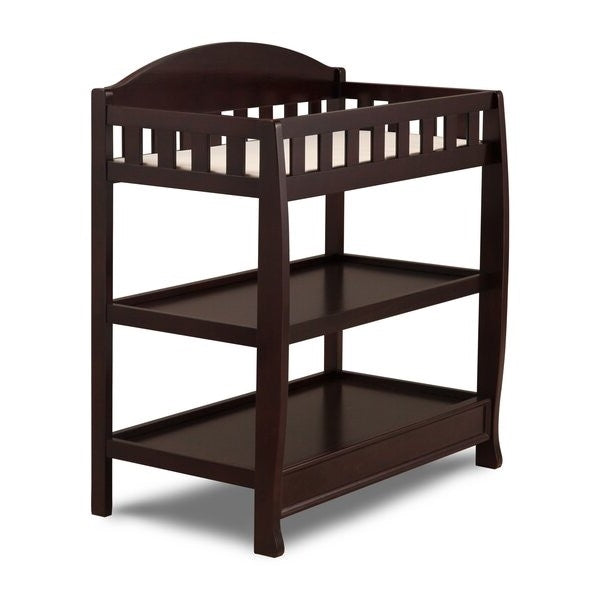 Modern Dark Brown Wooden Baby Changing Table with Safety Rail Pad and Strap FastFurnishings