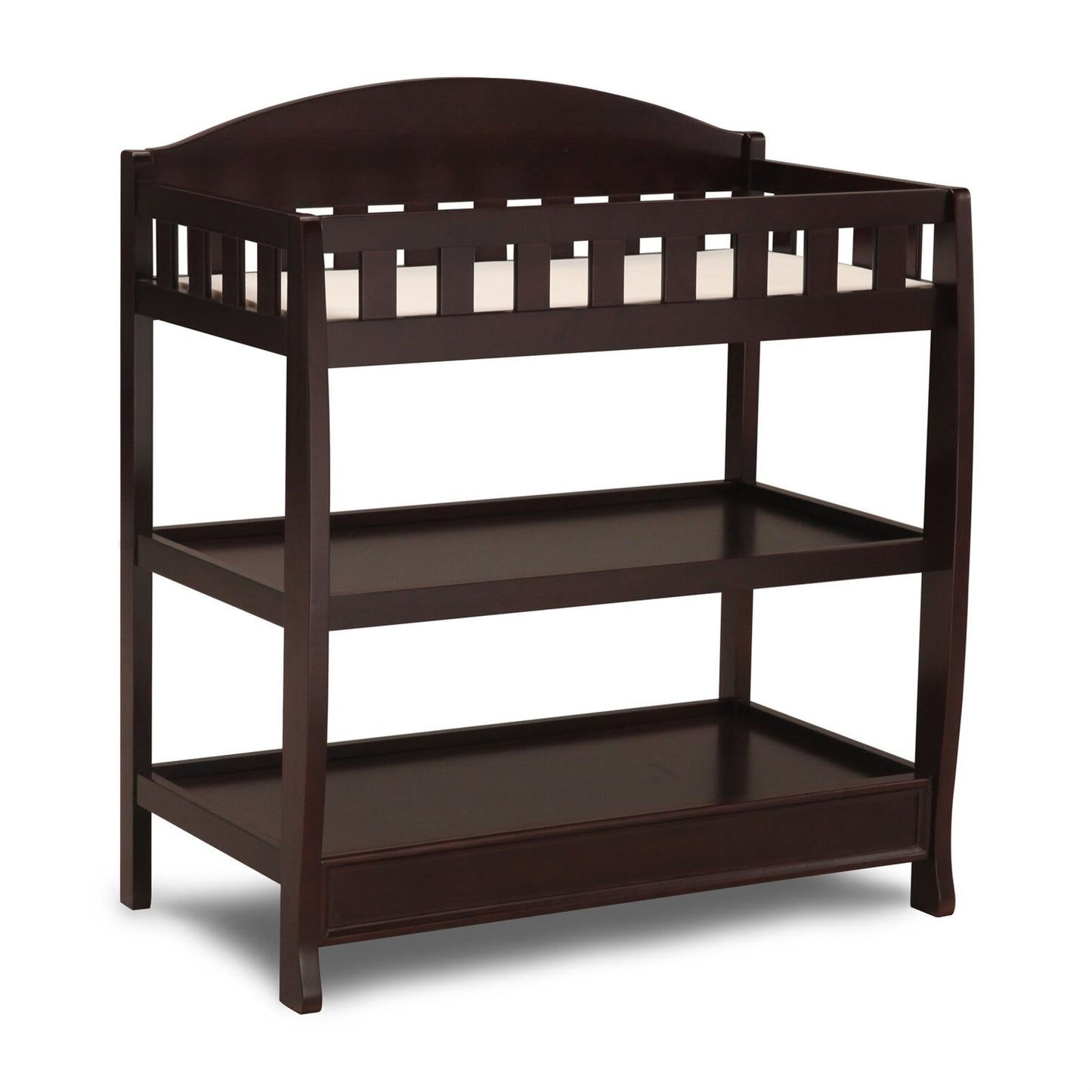 Modern Dark Brown Wooden Baby Changing Table with Safety Rail Pad and Strap FastFurnishings
