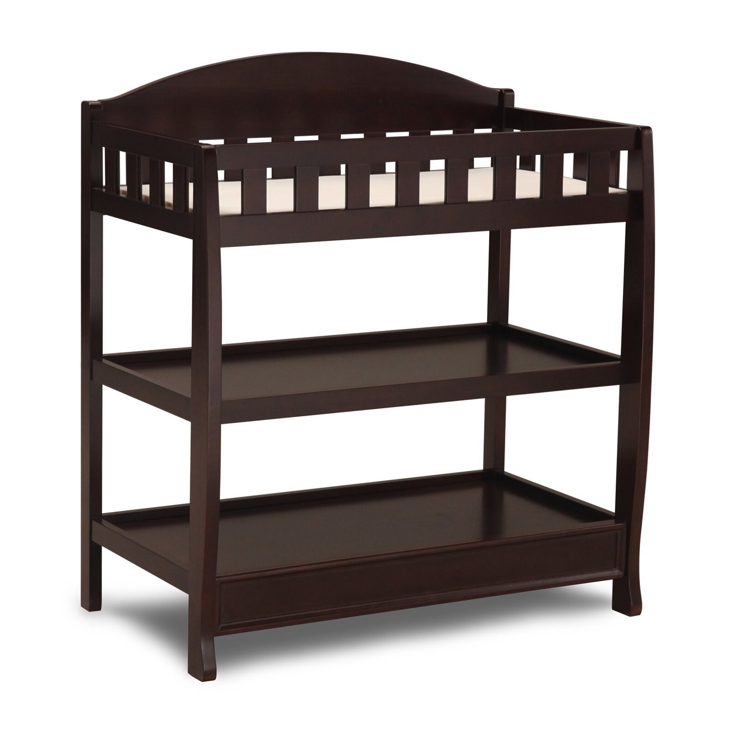 Modern Dark Brown Wooden Baby Changing Table with Safety Rail Pad and Strap FastFurnishings