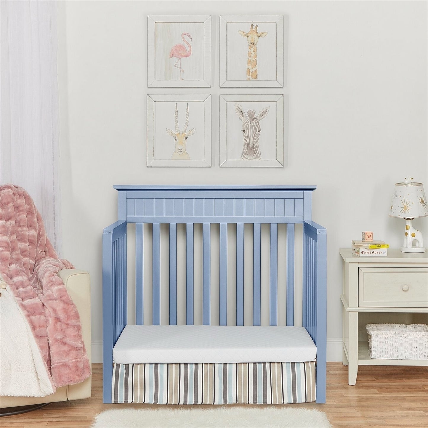 Pine Wood 4-in-1 Modern Convertible Crib Toddler Bed Daybed Baby Blue Finish