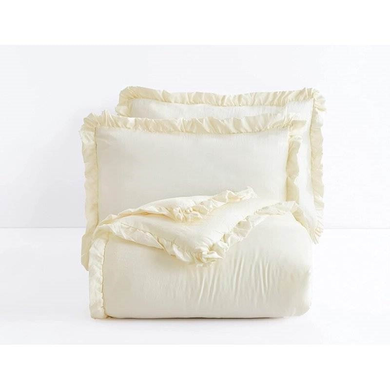 Full Size Ivory Microfiber 3-Piece Comforter Set with Ruffled Edge Trim FastFurnishings