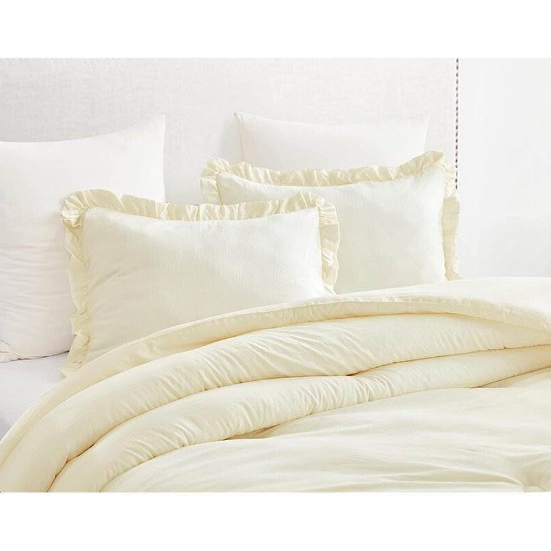 Full Size Ivory Microfiber 3-Piece Comforter Set with Ruffled Edge Trim FastFurnishings