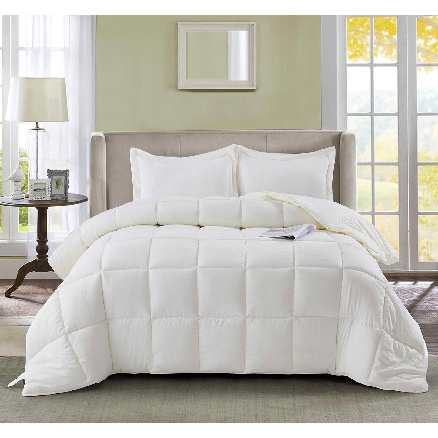 King Size Off White 3 Piece Microfiber Reversible Comforter Set HomePacific