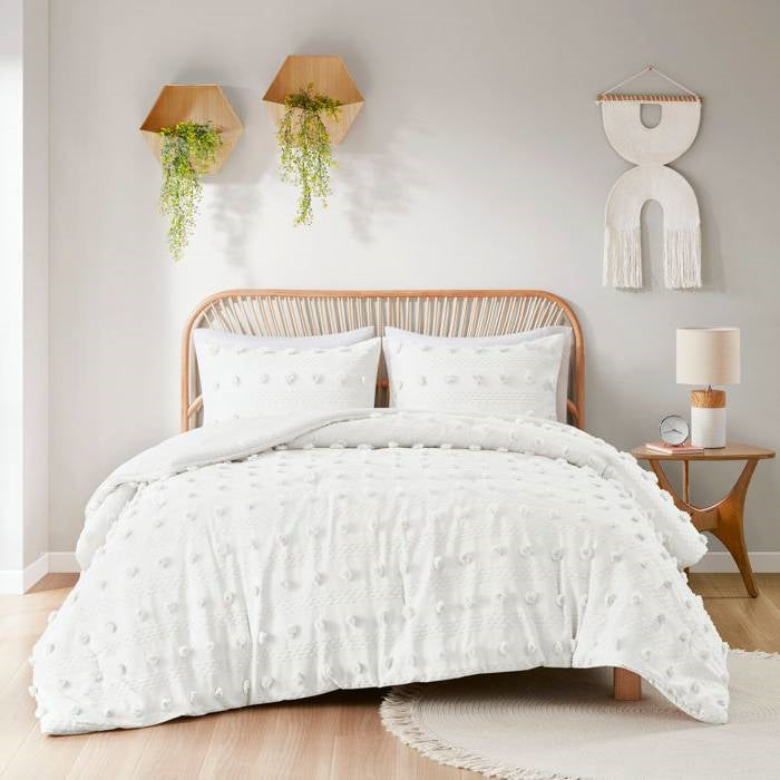 Full/Queen 3-Piece Ivory Pompom Microfiber Comforter Set-0