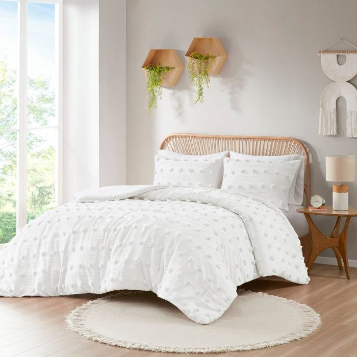 Full/Queen 3-Piece Ivory Pompom Microfiber Comforter Set-1