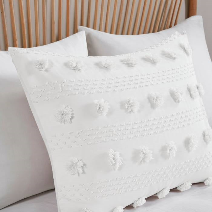 Full/Queen 3-Piece Ivory Pompom Microfiber Comforter Set-2