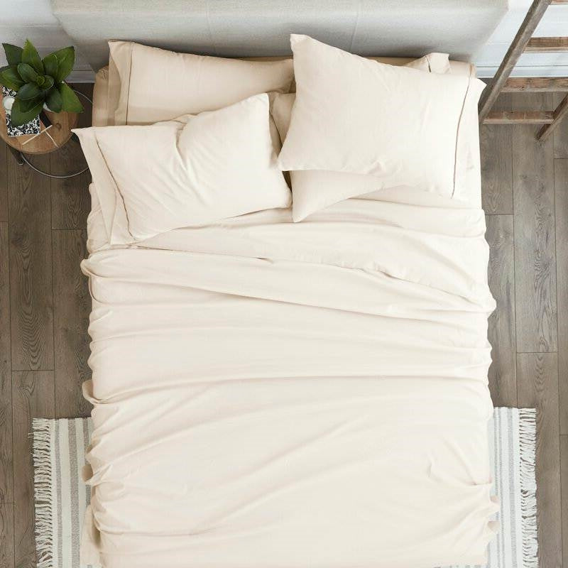 Twin XL Ivory Beige 4-Piece Wrinkle Resistant Microfiber/Polyester Sheet Set FastFurnishings