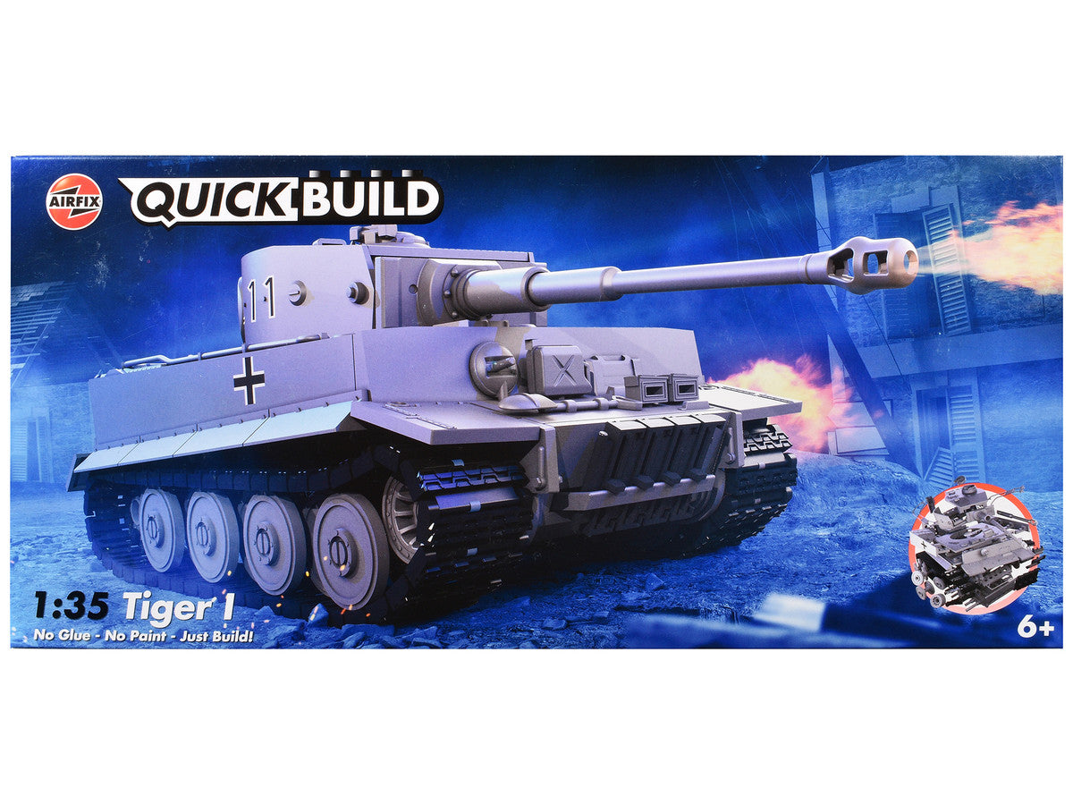 Skill 1 Model Kit Tiger I Tank "German Army" Snap Together Painted Plastic Model Tank Kit 1/35 Scale by Airfix Quickbuild Airfix Quickbuild