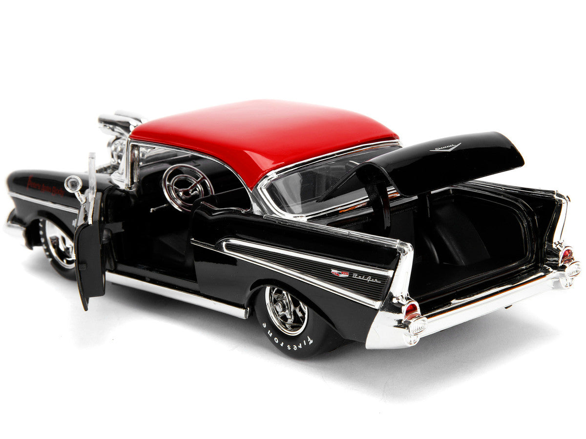 1957 Chevrolet Bel Air Black with Red Top "Pete's Auto Body: Black Widow" "Bigtime Muscle" Series 1/24 Diecast Model Car by Jada-3