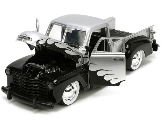 1953 Chevrolet 3100 Pickup Truck Silver Metallic with Black Flames with Extra Wheels "Just Trucks" Series 1/24 Diecast Model Car by Jada