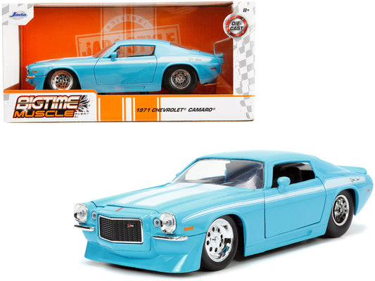 1971 Chevrolet Camaro Z/28 Light Blue with White Stripes "Bigtime Muscle" Series 1/24 Diecast Model Car by Jada Jada