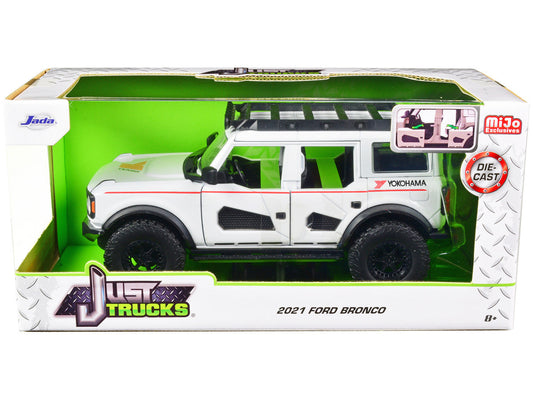2021 Ford Bronco White with Red Stripes and Roof Rack "Yokohama Tires" "Just Trucks" Series 1/24 Diecast Model Car by Jada Jada