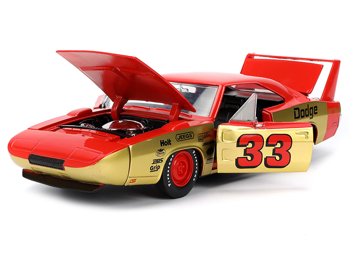 1969 Dodge Charger Daytona #33 Red and Gold Metallic with Graphics "Bigtime Muscle" Series 1/24 Diecast Model Car by Jada