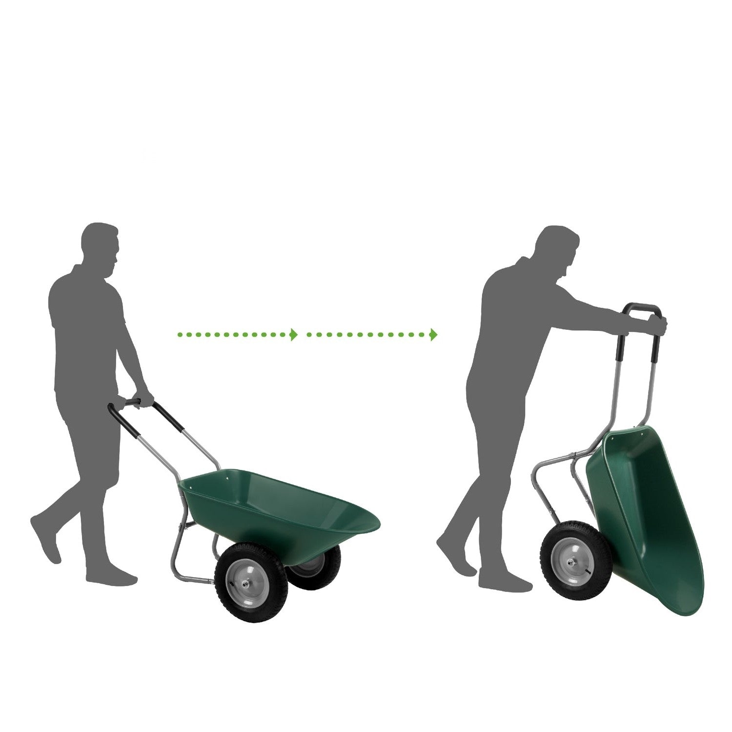 Heavy Duty 2-Wheel Multipurpose Rust Proof Wheelbarrow - Green FastFurnishings