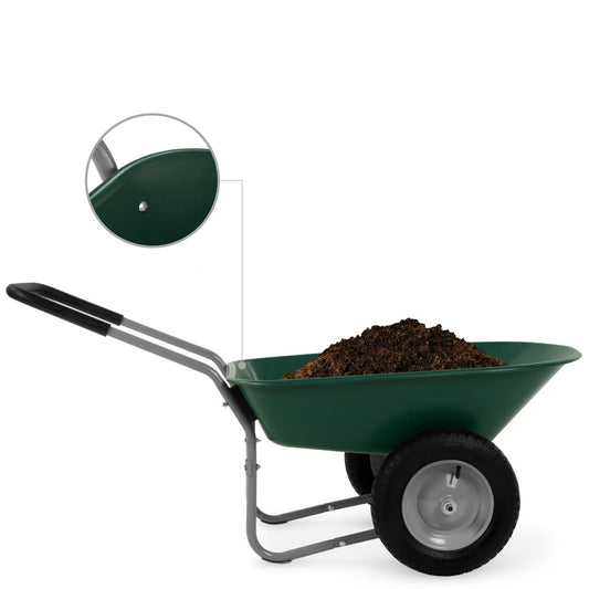 Heavy Duty 2-Wheel Multipurpose Rust Proof Wheelbarrow - Green FastFurnishings