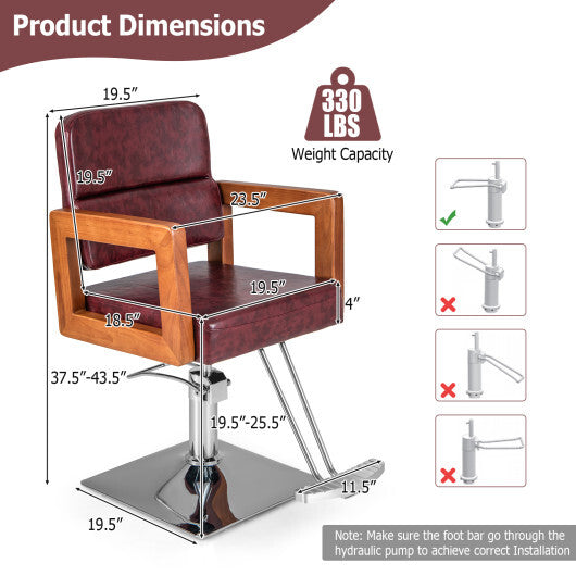 Hydraulic Barber Chair Salon Chair for Hair Stylist with 360 Degrees Swivel-Red W2B