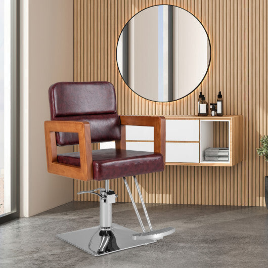 Hydraulic Barber Chair Salon Chair for Hair Stylist with 360 Degrees Swivel-Red W2B