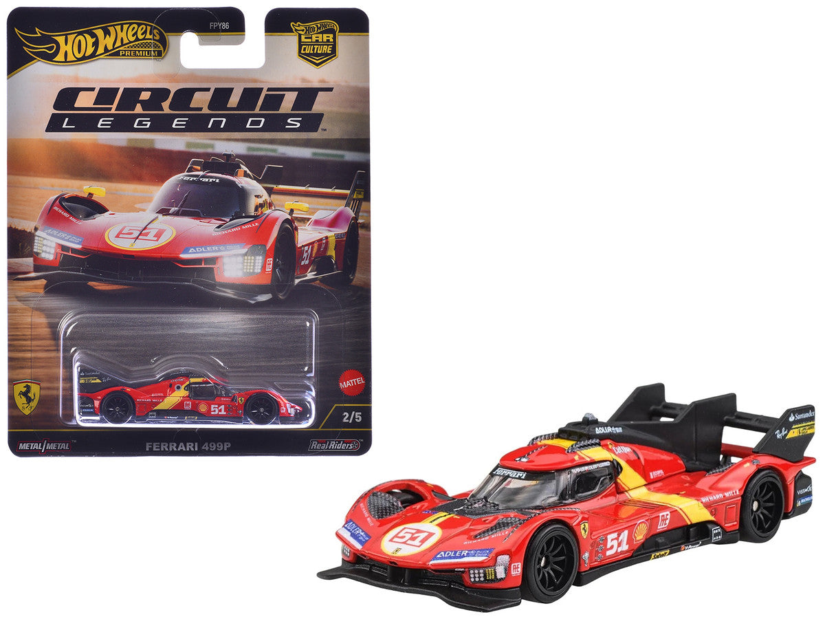 Ferrari 499P #51 Red with Yellow Stripes "Circuit Legends" Series Diecast Model Car by Hot Wheels-2