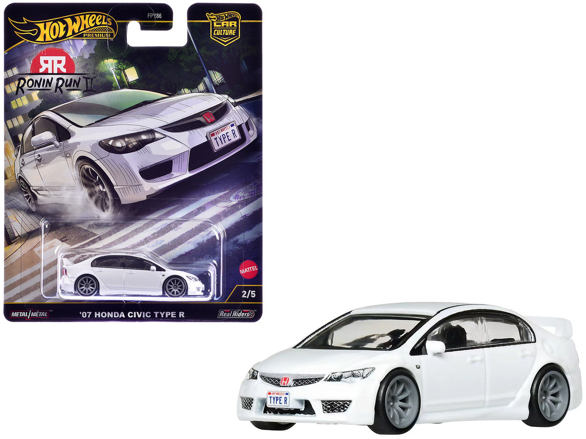 2007 Honda Civic Type R RHD (Right Hand Drive) White "Ronin Run II" Series Diecast Model Car by Hot Wheels Hotwheels