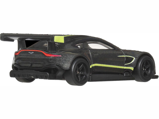 Aston Martin Vantage GTE Dark Gray Metallic with Lime Green Stripes "Euro Speed" Series Diecast Model Car by Hot Wheels-1