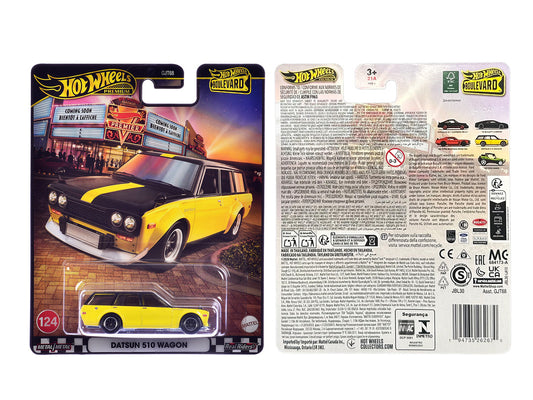 Datsun 510 Wagon Yellow and Black "Boulevard" Series Diecast Model Car by Hot Wheels-1