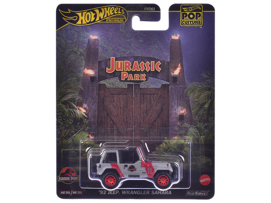 1992 Jeep Wrangler Sahara Gray with Red Stripes "Jurassic Park" (1993) Movie "Pop Culture" Series Diecast Model Car by Hot Wheels Hotwheels