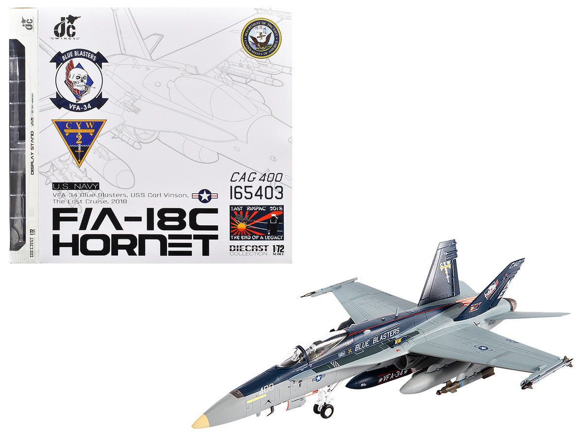 McDonnell Douglas F/A-18C Hornet Aircraft "VFA-34 Blue Blasters USS Carl Vinson Last Cruise" (2018) United States Navy 1/72 Diecast Model by JC Wings-3