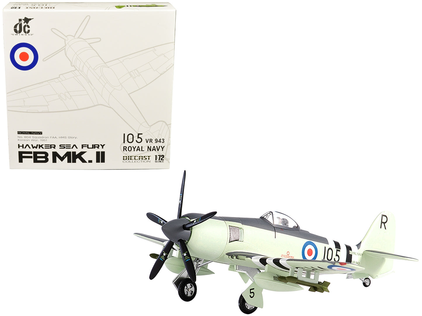 Hawker Sea Fury FB MK. II Fighter Aircraft "Royal Navy No. 804 Squadron FAA HMS Glory Korean War" (1951) 1/72 Diecast Model by JC Wings