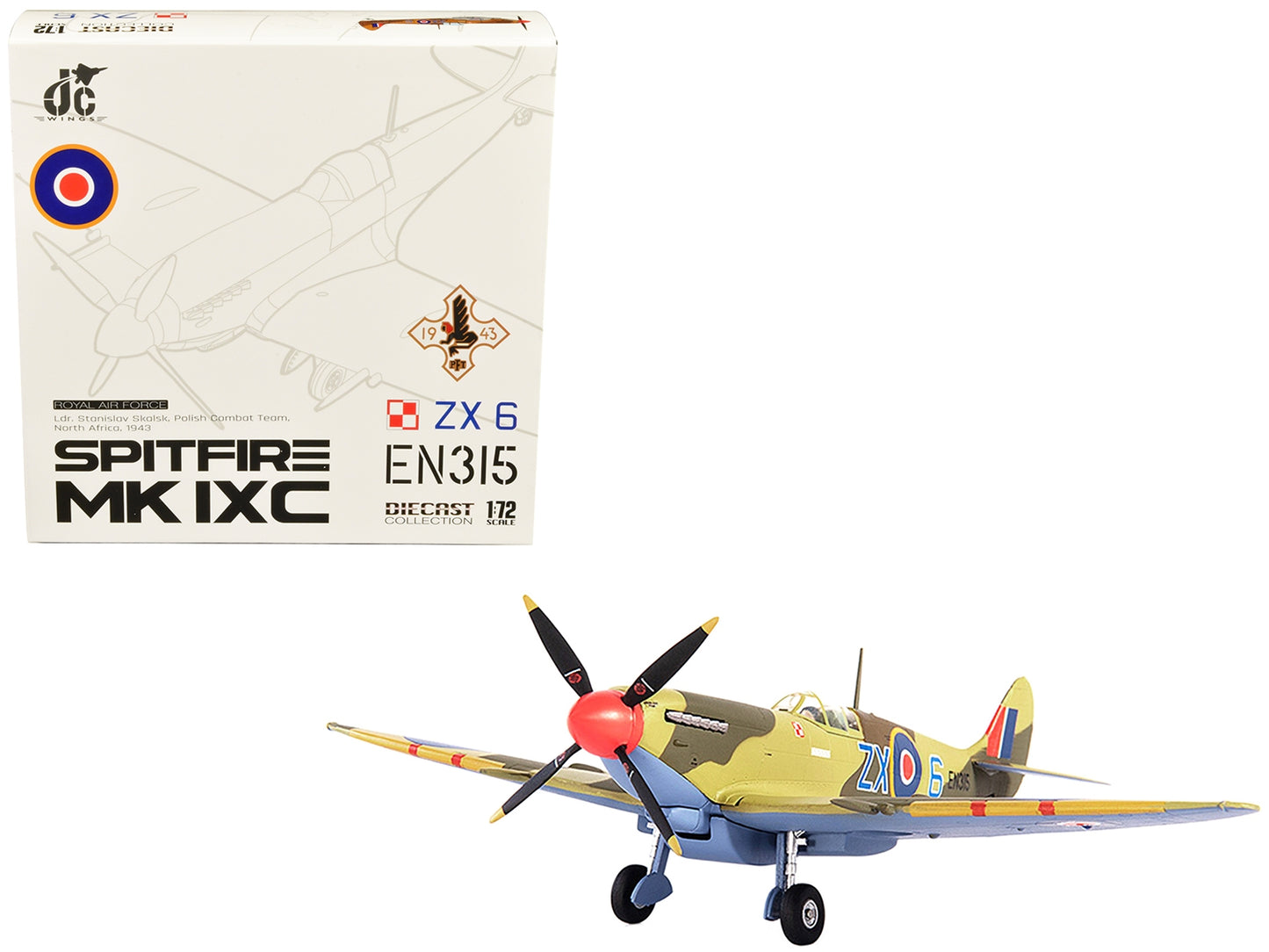 Supermarine Spitfire MK IXC Fighter Aircraft "Royal Air Force Ldr. Stanislav Skalsk Polish Combat Team North Africa" (1943) 1/72 Diecast Model by JC Wings