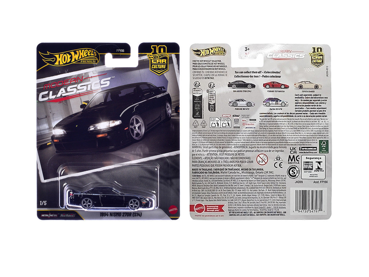 1994 Nissan Nismo 270R (S14) RHD (Right Hand Drive) Black with White Stripes "Modern Classics" Series Diecast Model Car by Hot Wheels Hotwheels