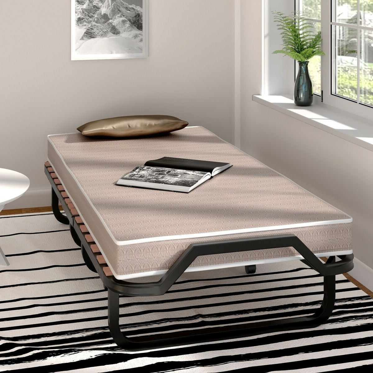 Rollaway Bed with Casters Wheels and Folding Memory Foam Mattress FastFurnishings
