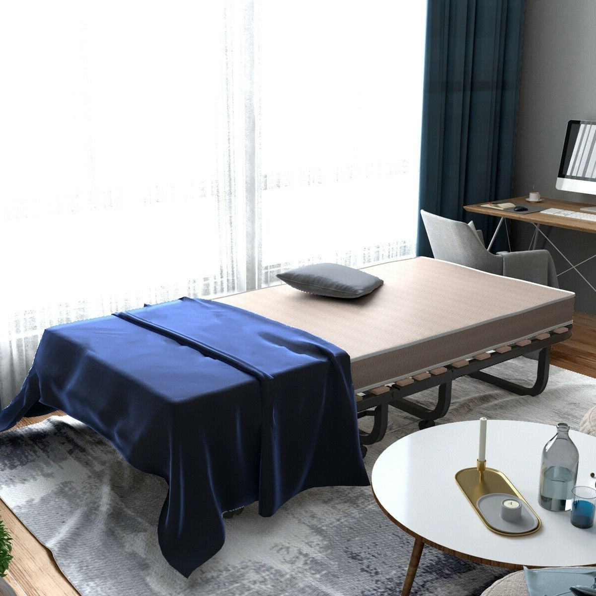 Rollaway Bed with Casters Wheels and Folding Memory Foam Mattress FastFurnishings