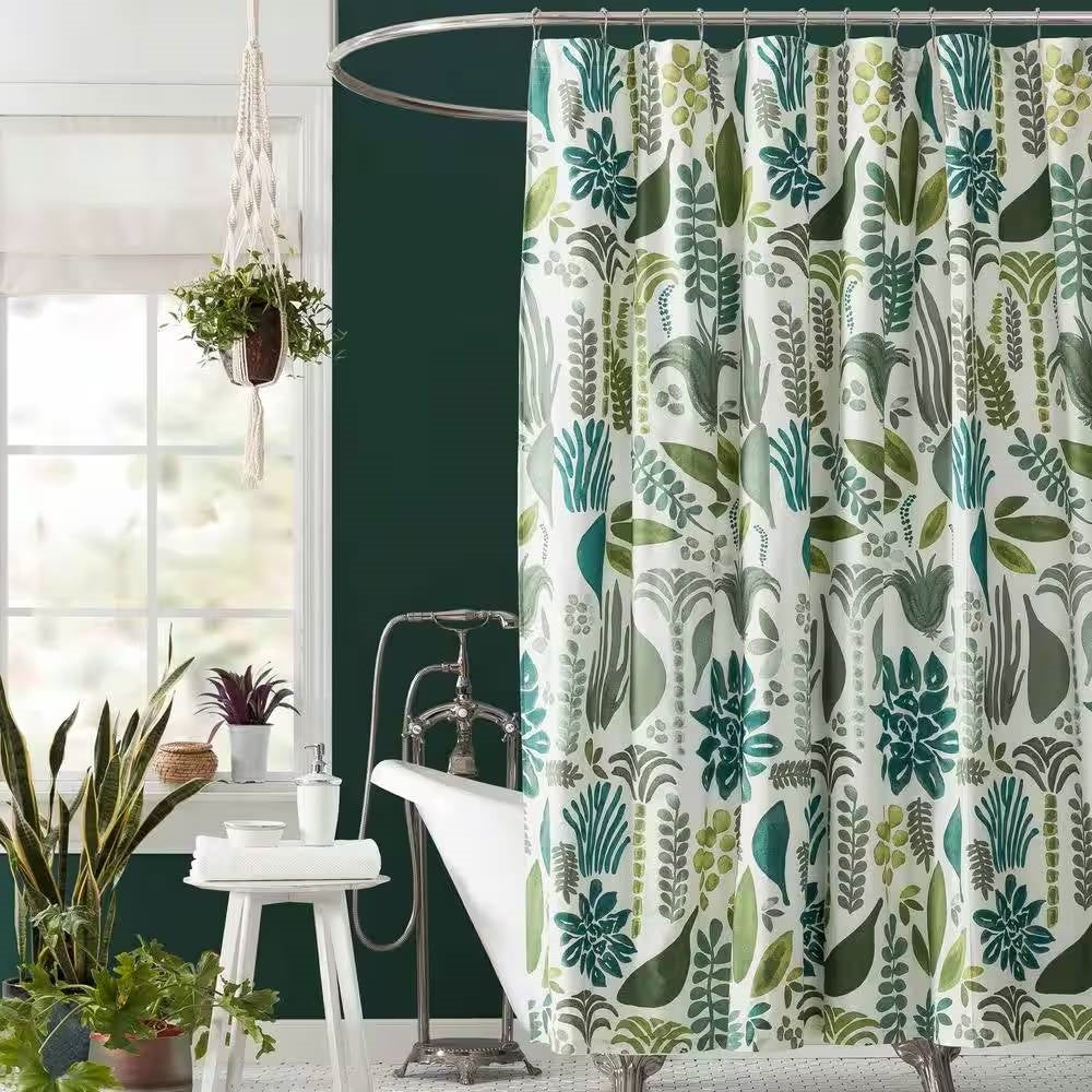 72 x 72 inch Cotton Poly Shower Curtain with Garden Leaves Herb Floral Pattern FastFurnishings