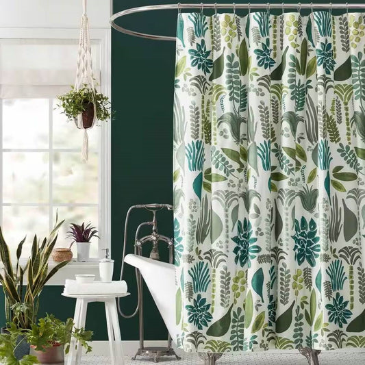 72 x 72 inch Cotton Poly Shower Curtain with Garden Leaves Herb Floral Pattern FastFurnishings